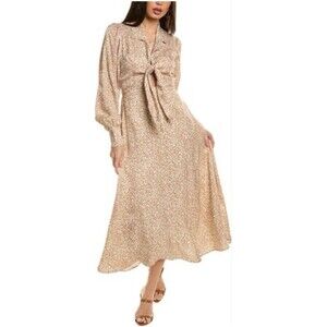 Ellie Tahari Eden Print Front Tie A-Line Midi Dress Brown/Ivory-8